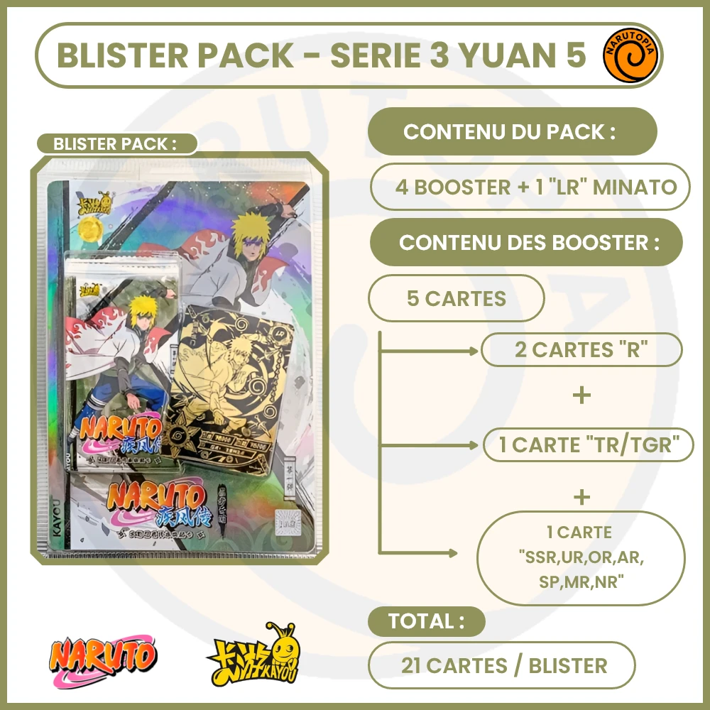 Naruto : Blister de quatre booster + une carte promo 5 yuan Série 3